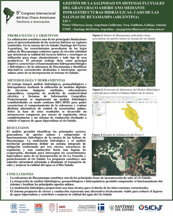 Vista previa: GESTIÓN DE LA SALINIDAD EN SISTEMAS FLUVIALES DEL GRAN CHACO AMERICANO MEDIANTE INFRAESTRUCTURAS HIDRÁULICAS: CASO DE LAS SALINAS DE HUYAMAMPA (ARGENTINA)