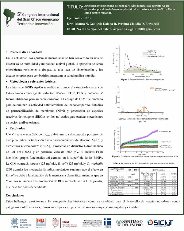 Vista previa: Actividad antibacteriana de nanopartículas bimetalicas de Plata-Cobre obtenidas por síntesis Green empleando el extracto acuoso de Citrus limón como agente reductor.