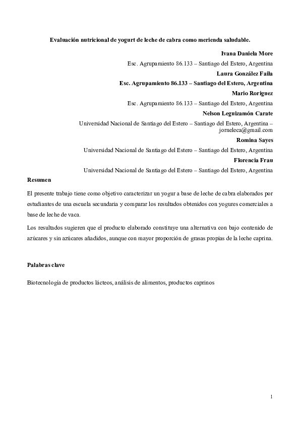 Vista previa: Evaluación nutricional de yogurt de leche de cabra como merienda saludable.