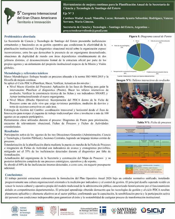 Vista previa: Herramientas de mejora continua para la Planificación Anual de la Secretaría de Ciencia y Tecnología de Santiago del Estero